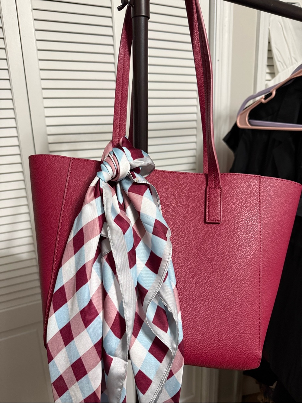 Laundry By Shelli Segal Fuchsia Shoulder Tote with Checked Scarf